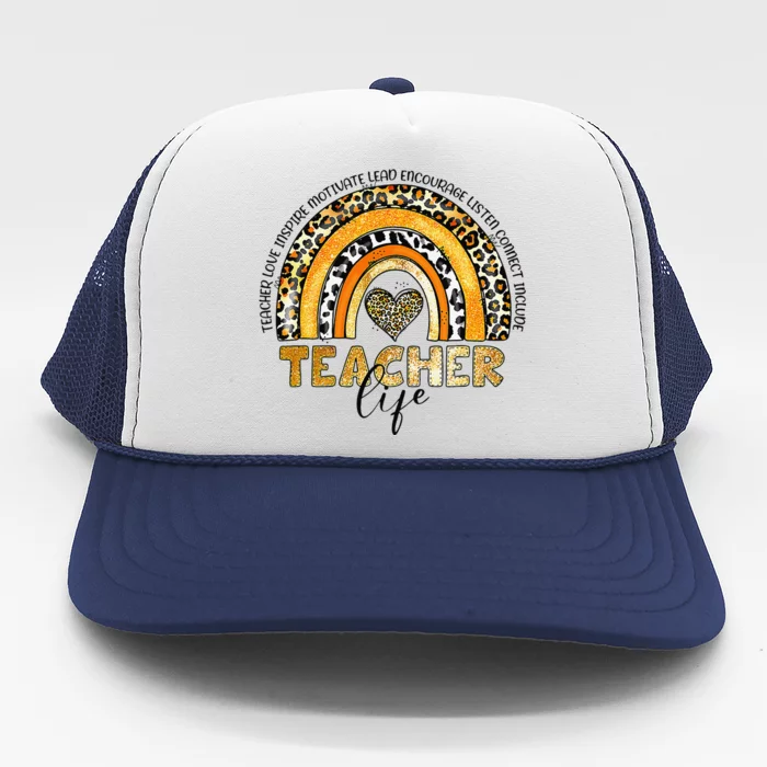 Leopard Rainbow Teacher Life Teaching Teacher Day Of School Trucker Hat