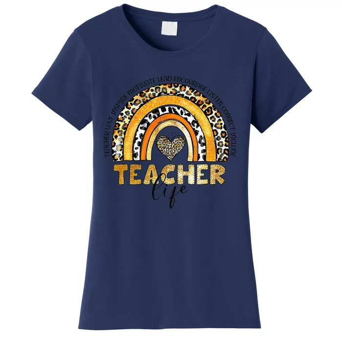 Leopard Rainbow Teacher Life Teaching Teacher Day Of School Women's T-Shirt