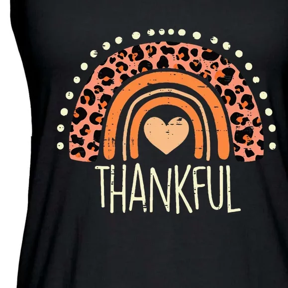 Leopard Rainbow Thankful Thanksgiving Teacher Ladies Essential Flowy Tank