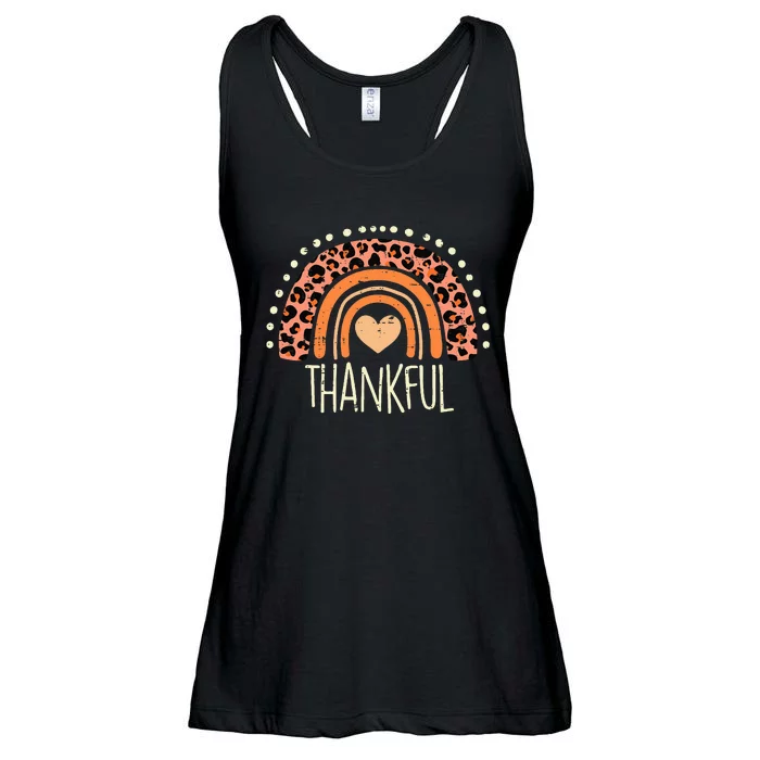 Leopard Rainbow Thankful Thanksgiving Teacher Ladies Essential Flowy Tank