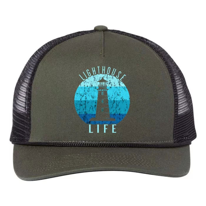 Lighthouse Retro Vintage Lighthouse Life Seaside Boating Retro Rope Trucker Hat Cap