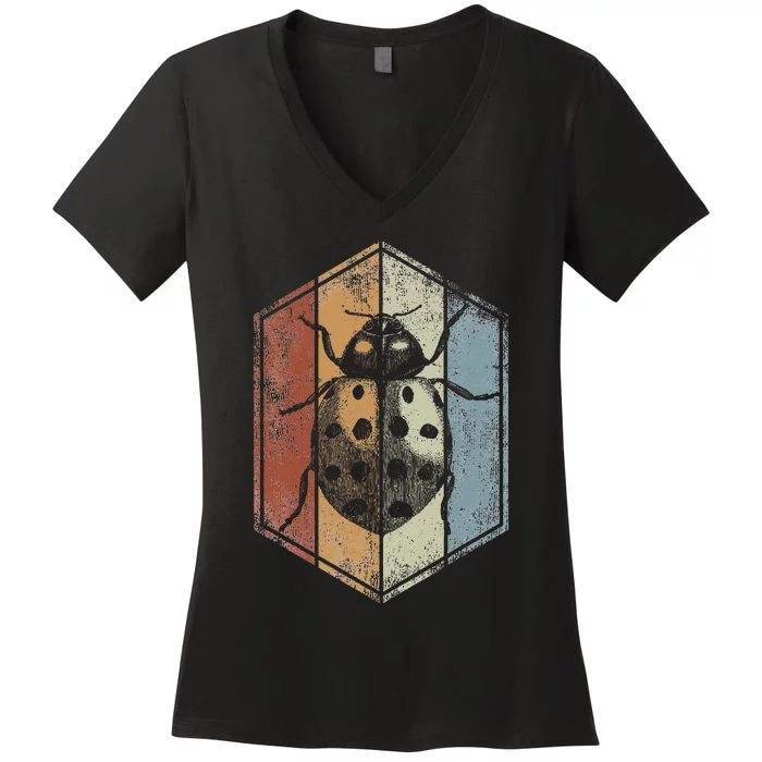 Ladybug Retro Vintage Style Bug Insect Entomologist Women's V-Neck T-Shirt