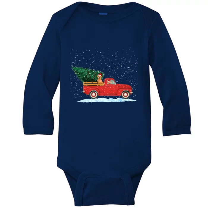 Labrador Retriever Vintage Red Pickup Truck Christmas Tree Gift Baby Long Sleeve Bodysuit