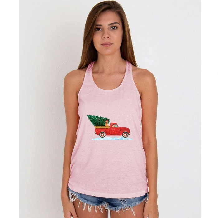 Labrador Retriever Vintage Red Pickup Truck Christmas Tree Gift Women's Knotted Racerback Tank