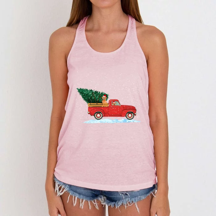 Labrador Retriever Vintage Red Pickup Truck Christmas Tree Gift Women's Knotted Racerback Tank