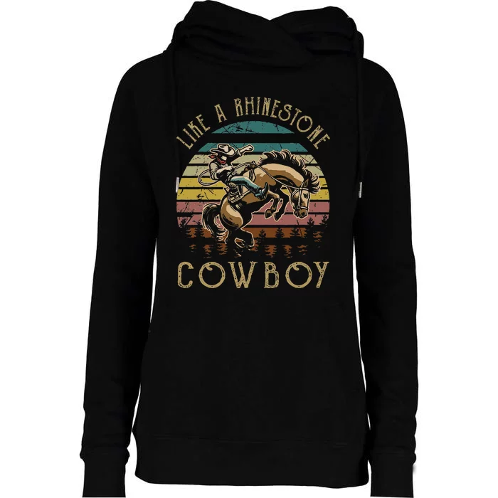 Like Rhinestones Vintage Art Western Horses Riding Cowboy Gift Womens Funnel Neck Pullover Hood