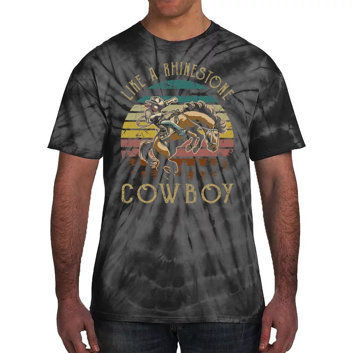 Like Rhinestones Vintage Art Western Horses Riding Cowboy Gift Tie-Dye T-Shirt