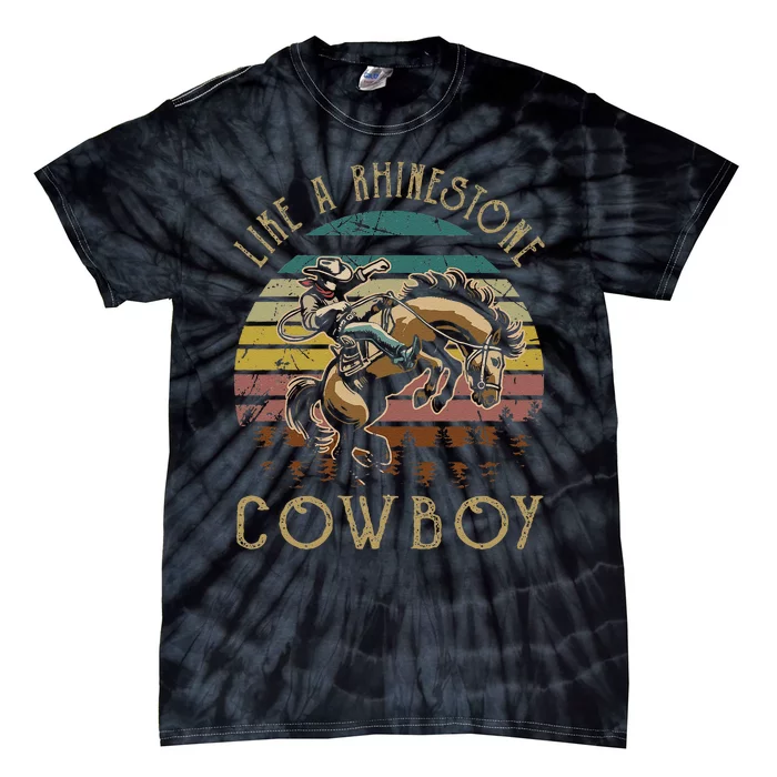 Like Rhinestones Vintage Art Western Horses Riding Cowboy Gift Tie-Dye T-Shirt