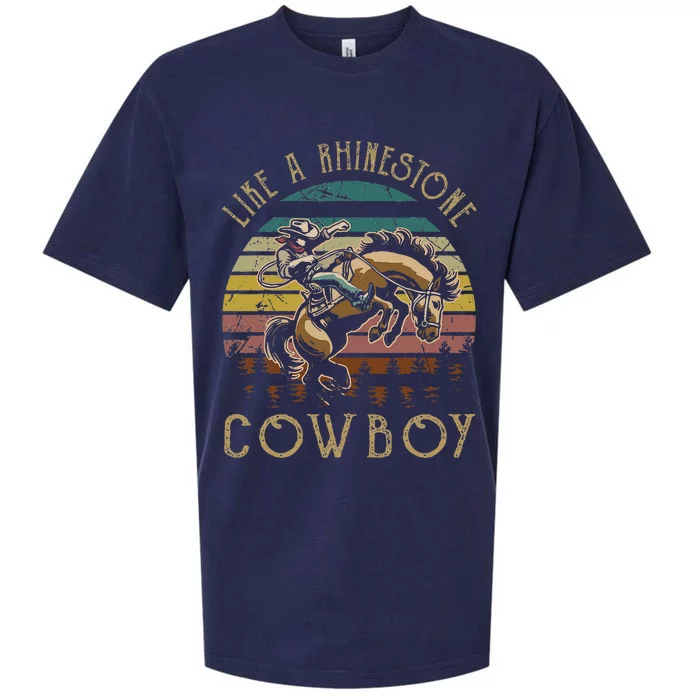 Like Rhinestones Vintage Art Western Horses Riding Cowboy Gift Sueded Cloud Jersey T-Shirt