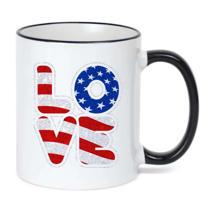 LOVE Red White And Blue Stars And Stripes Black Color Changing Mug