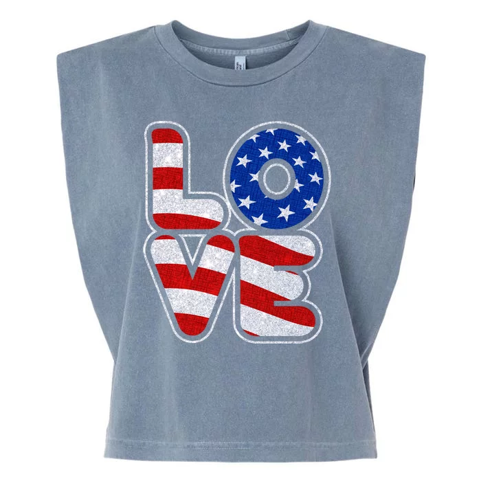 LOVE Red White And Blue Stars And Stripes Garment-Dyed Women's Muscle Tee