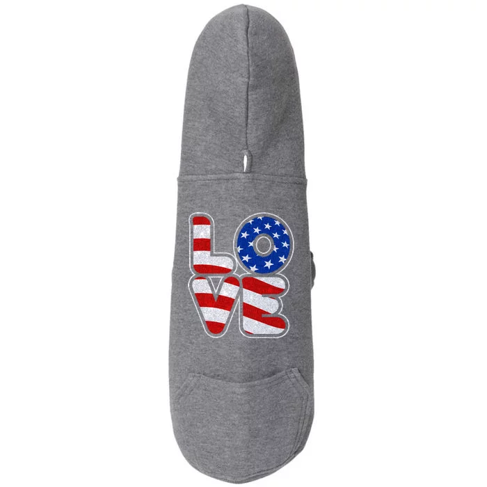 LOVE Red White And Blue Stars And Stripes Doggie 3-End Fleece Hoodie