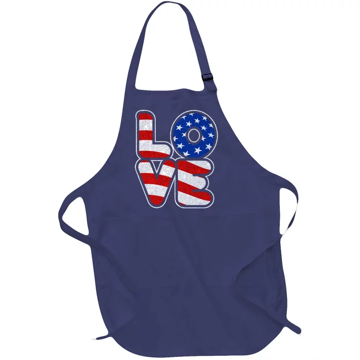 LOVE Red White And Blue Stars And Stripes Full-Length Apron With Pocket