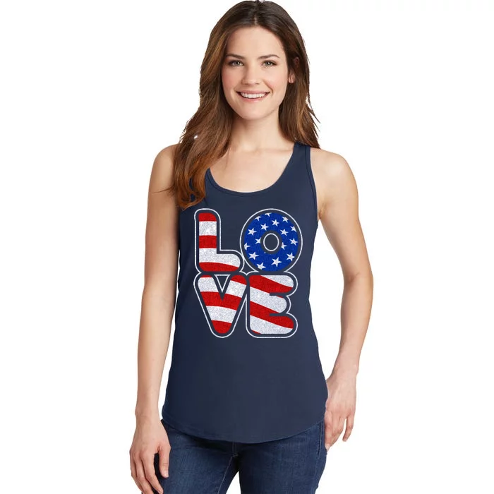 LOVE Red White And Blue Stars And Stripes Ladies Essential Tank