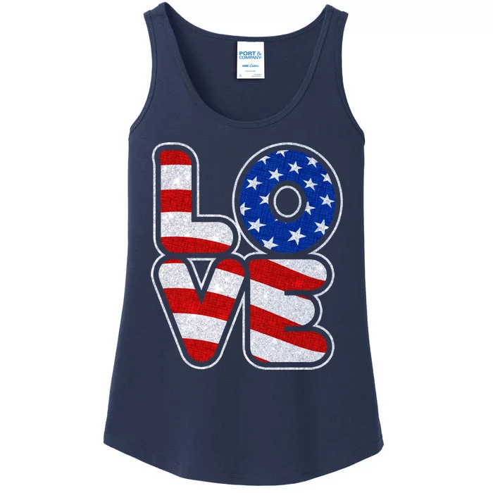 LOVE Red White And Blue Stars And Stripes Ladies Essential Tank