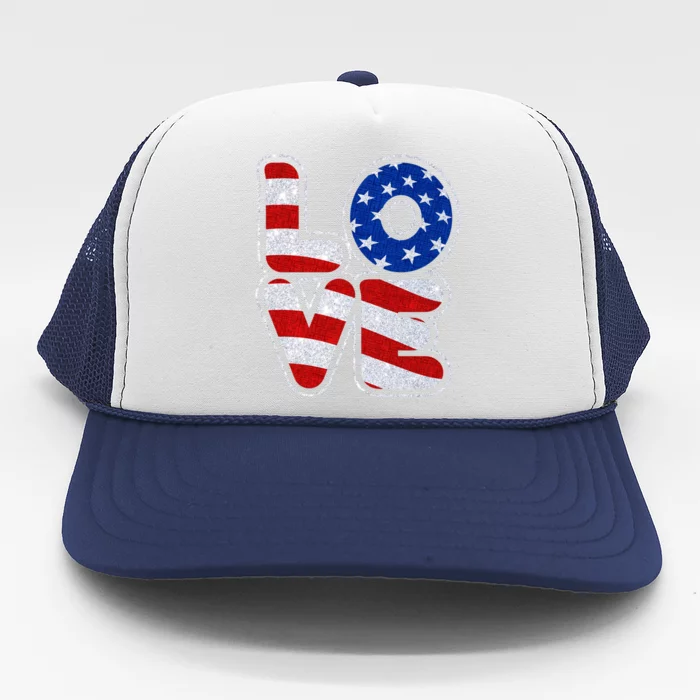 LOVE Red White And Blue Stars And Stripes Trucker Hat