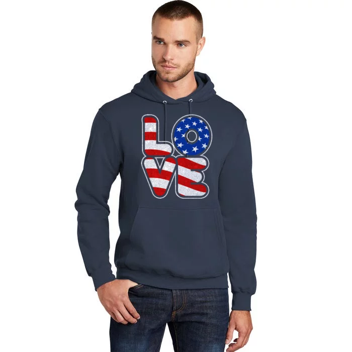 LOVE Red White And Blue Stars And Stripes Tall Hoodie