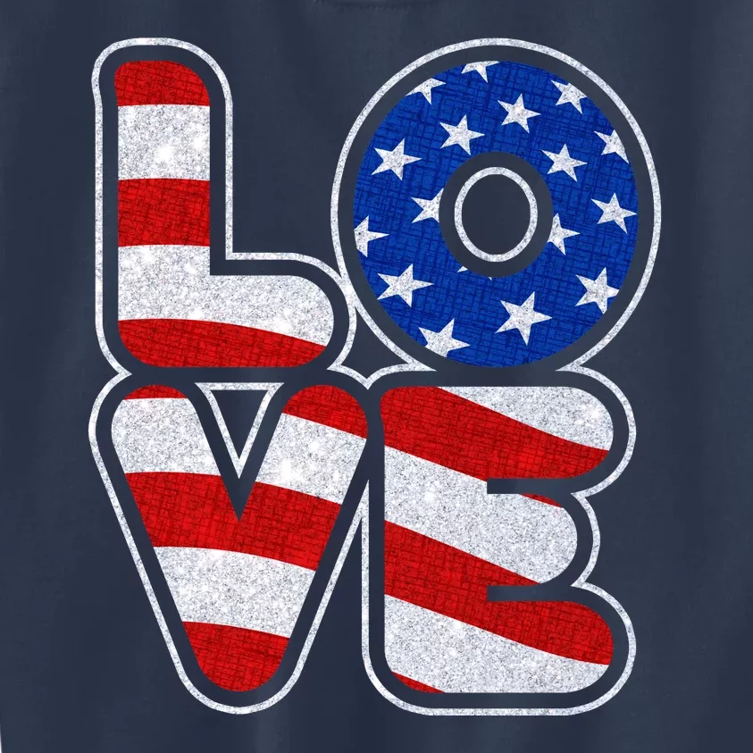 LOVE Red White And Blue Stars And Stripes Kids Sweatshirt