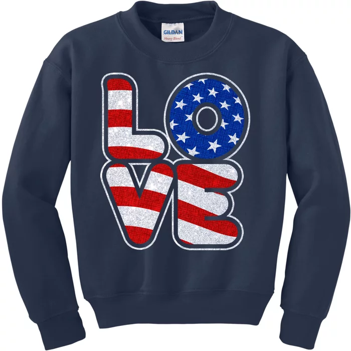 LOVE Red White And Blue Stars And Stripes Kids Sweatshirt