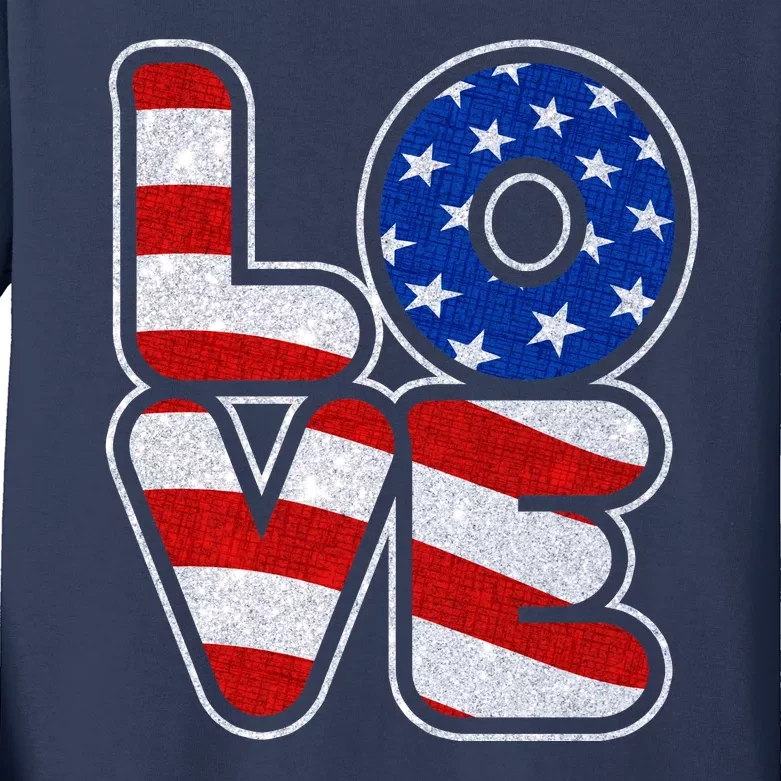 LOVE Red White And Blue Stars And Stripes Kids Long Sleeve Shirt