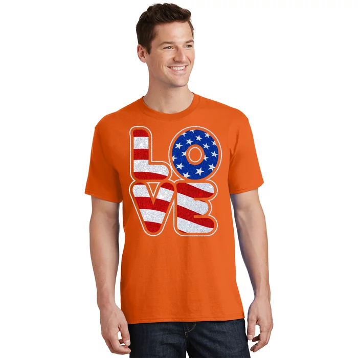 LOVE Red White And Blue Stars And Stripes T-Shirt