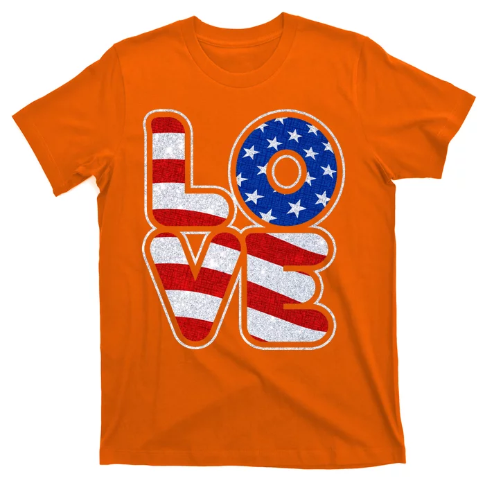 LOVE Red White And Blue Stars And Stripes T-Shirt