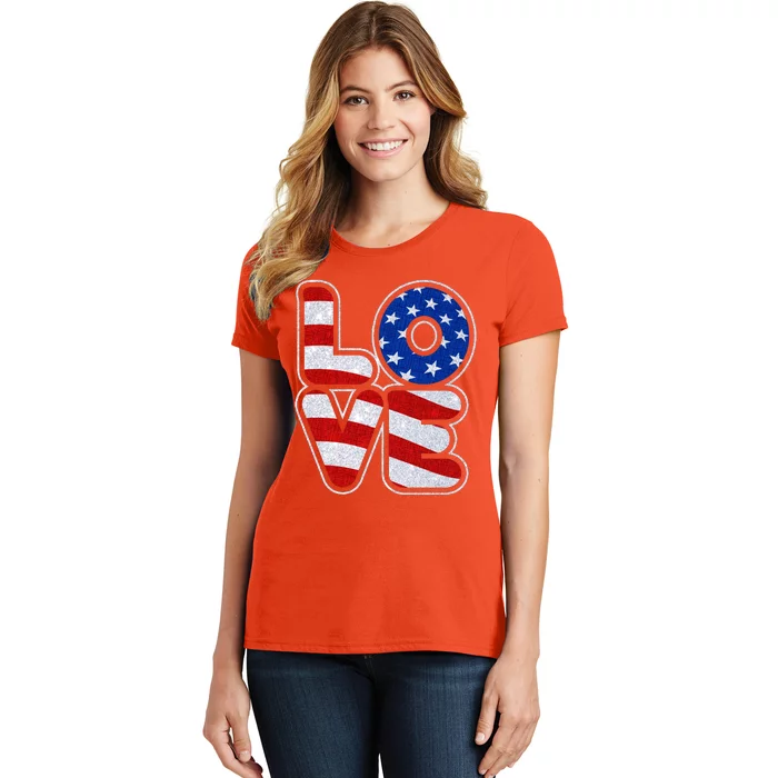 LOVE Red White And Blue Stars And Stripes Women's T-Shirt