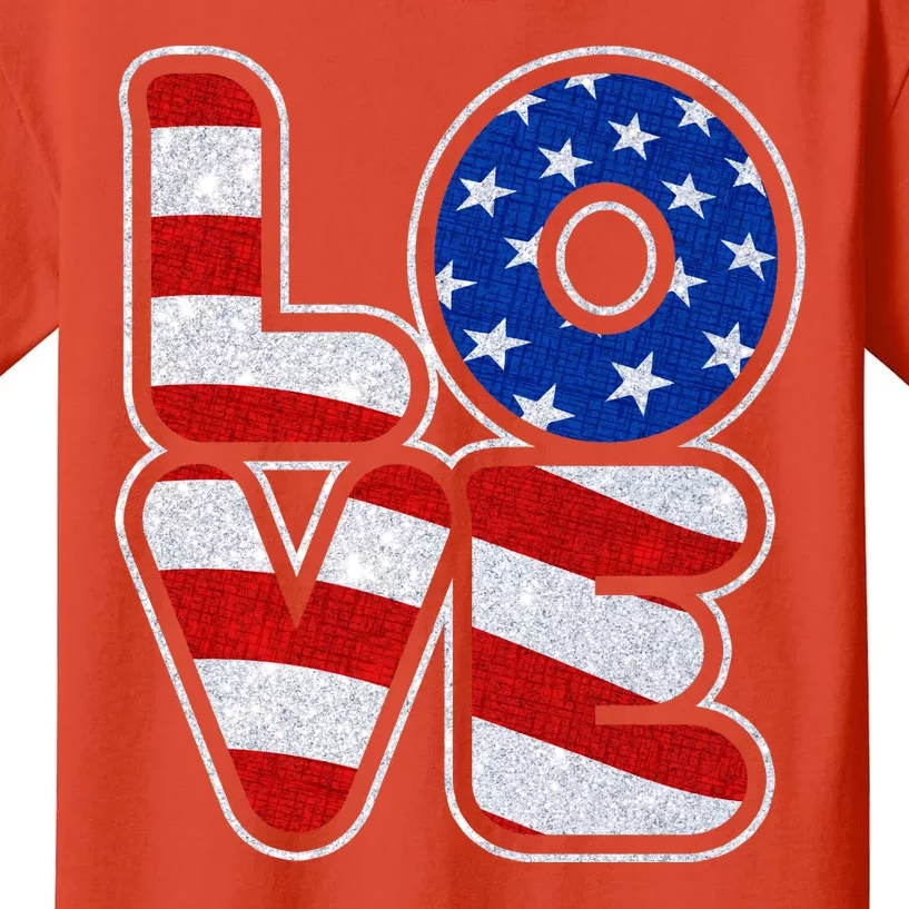 LOVE Red White And Blue Stars And Stripes Kids T-Shirt