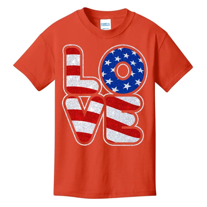 LOVE Red White And Blue Stars And Stripes Kids T-Shirt