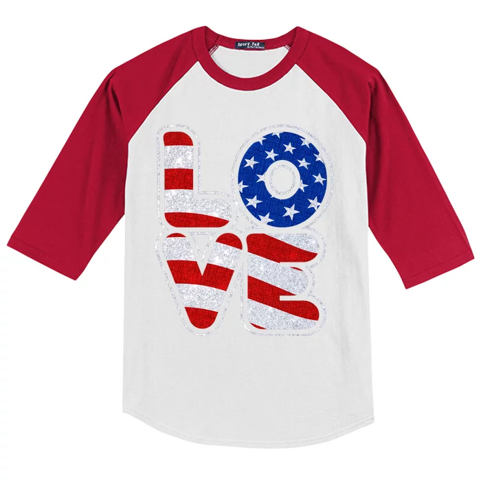 LOVE Red White And Blue Stars And Stripes Kids Colorblock Raglan Jersey