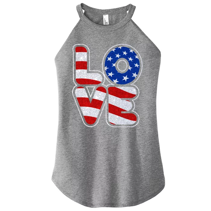 LOVE Red White And Blue Stars And Stripes Women’s Perfect Tri Rocker Tank