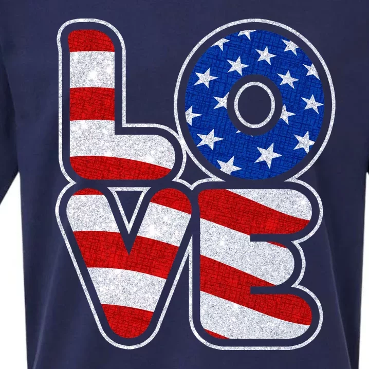 LOVE Red White And Blue Stars And Stripes Sueded Cloud Jersey T-Shirt