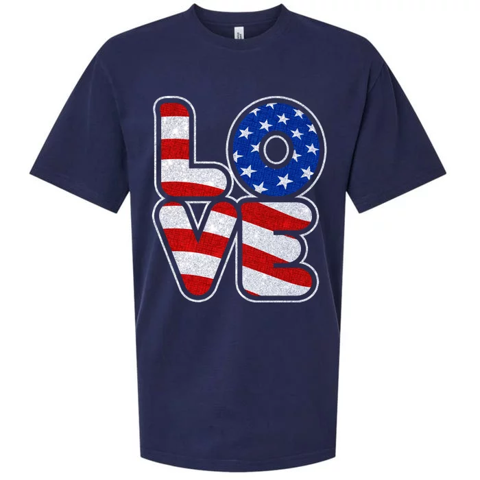 LOVE Red White And Blue Stars And Stripes Sueded Cloud Jersey T-Shirt