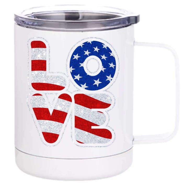 LOVE Red White And Blue Stars And Stripes Front & Back 12oz Stainless Steel Tumbler Cup