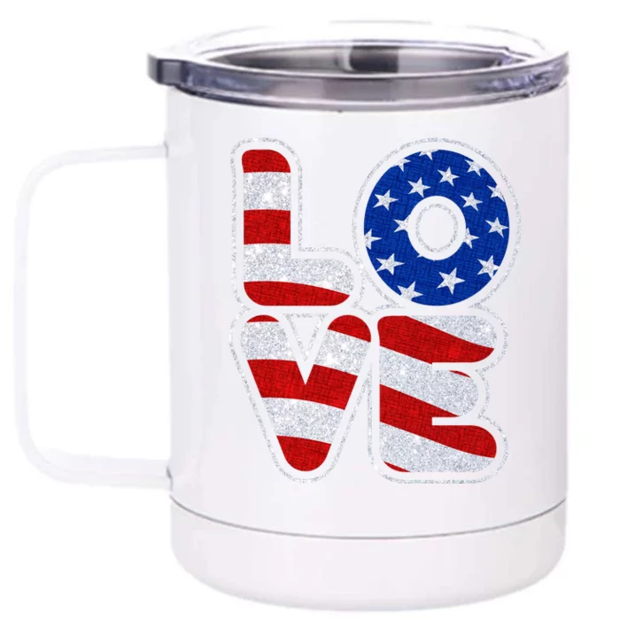 LOVE Red White And Blue Stars And Stripes Front & Back 12oz Stainless Steel Tumbler Cup