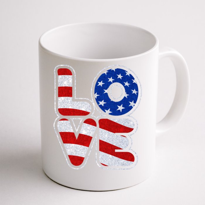 LOVE Red White And Blue Stars And Stripes Front & Back Coffee Mug