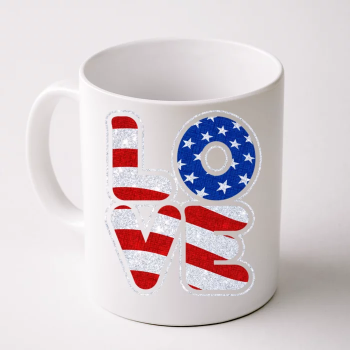 LOVE Red White And Blue Stars And Stripes Front & Back Coffee Mug