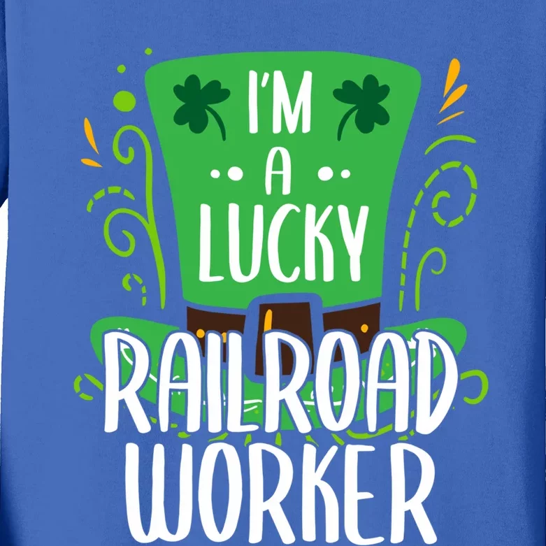 Lucky Railroad Worker St Patricks Day Railroad Workers Funny Gift Kids Long Sleeve Shirt