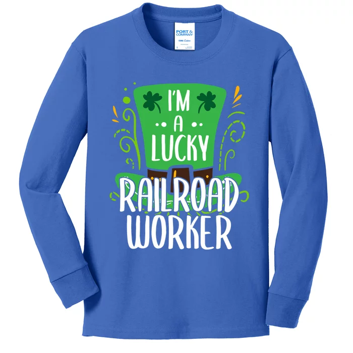 Lucky Railroad Worker St Patricks Day Railroad Workers Funny Gift Kids Long Sleeve Shirt