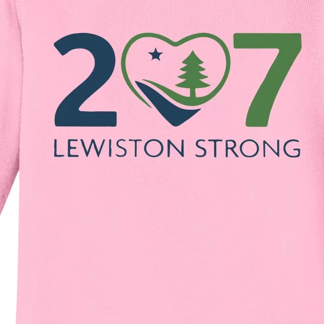 Lewiston Strong 207 Fundraiser Maine Flag In Heart Baby Long Sleeve Bodysuit