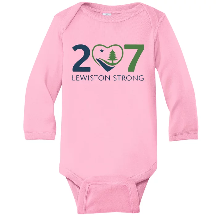 Lewiston Strong 207 Fundraiser Maine Flag In Heart Baby Long Sleeve Bodysuit