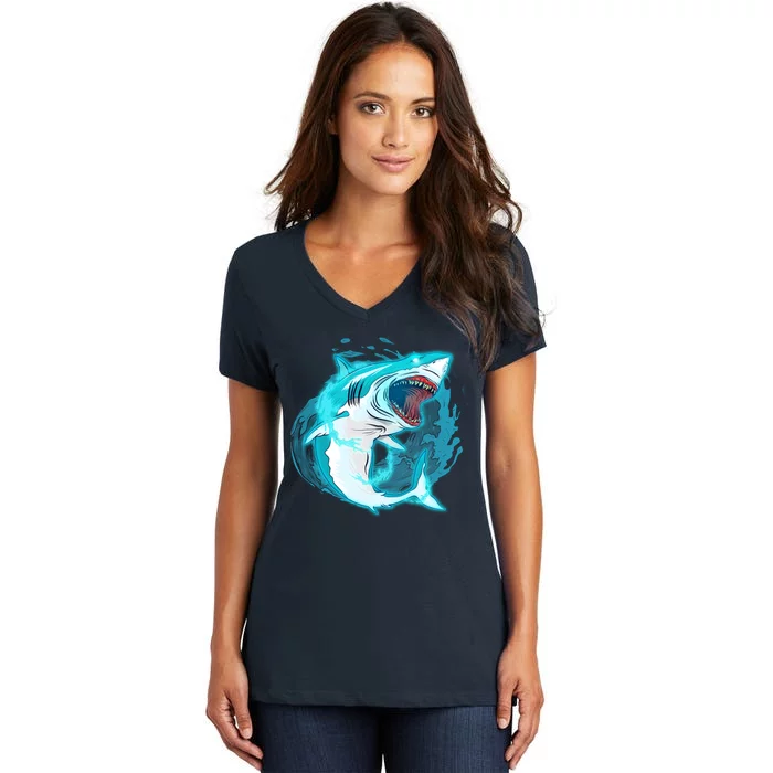 Leaping Shark Attack Women's V-Neck T-Shirt