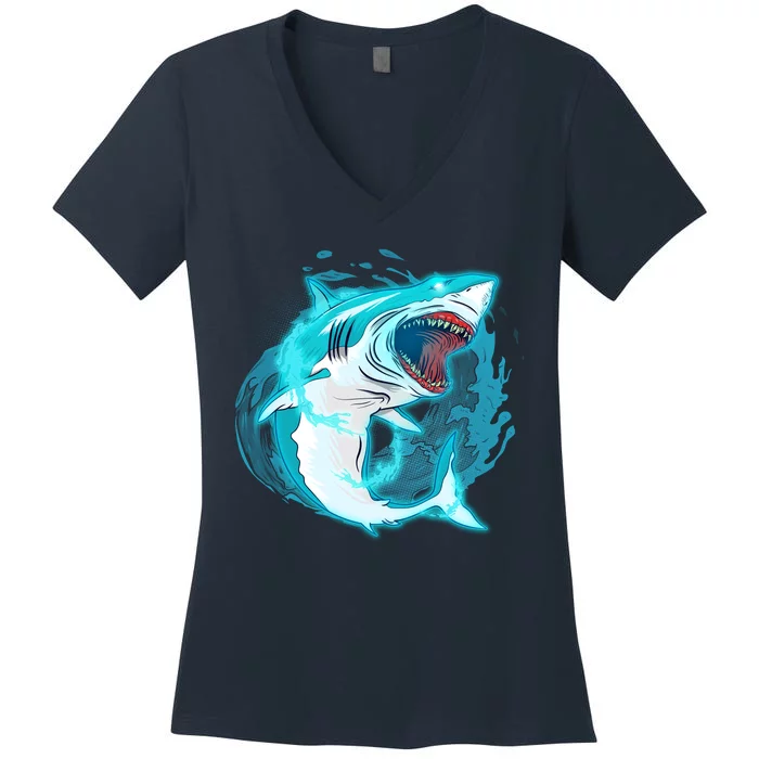 Leaping Shark Attack Women's V-Neck T-Shirt