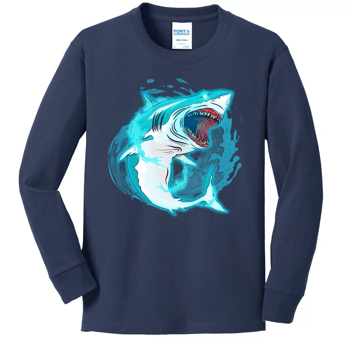 Leaping Shark Attack Kids Long Sleeve Shirt