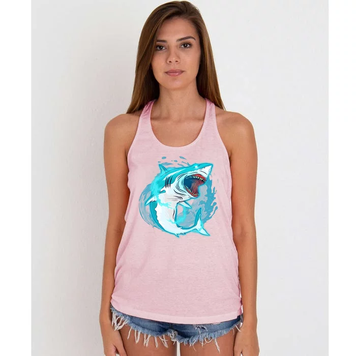 Leaping Shark Attack Women's Knotted Racerback Tank