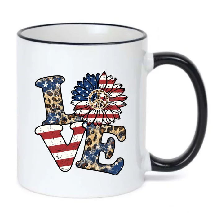 Leopard Sunflower America Us Fourth Flag 4th Of July Patriot Gift Black Color Changing Mug