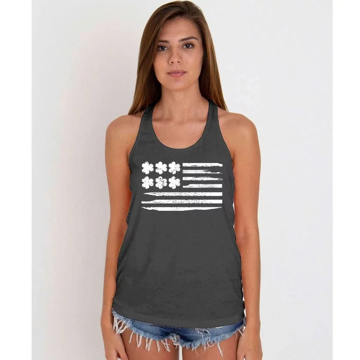 Lucky Shamrock American Flag Irish Roots Saint Women's Knotted Racerback Tank