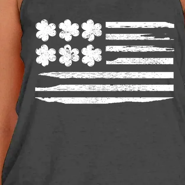 Lucky Shamrock American Flag Irish Roots Saint Women's Knotted Racerback Tank