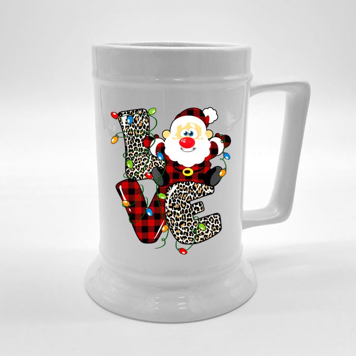 Love S Anta Claus B Uffalo Plaid R Ed Leopard Christmas Gift Front & Back Beer Stein