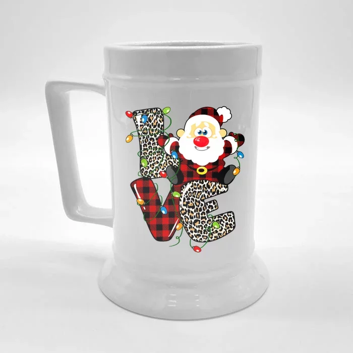 Love S Anta Claus B Uffalo Plaid R Ed Leopard Christmas Gift Front & Back Beer Stein